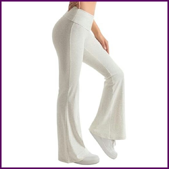 Women's Flare Leggings Fold Over Yoga Pants Cotton Blend Comfy - Picture 4 of 8